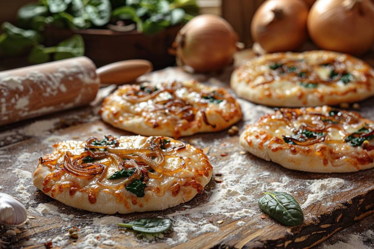 Découvrez comment créer de délicieuses petites pizzas au taleggio, oignon et épinards – une recette parfaite pour surprendre vos invités!