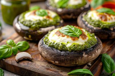 Découvrez comment préparer des champignons Portobello farcis au pesto et à la mozzarella pour régaler vos invités