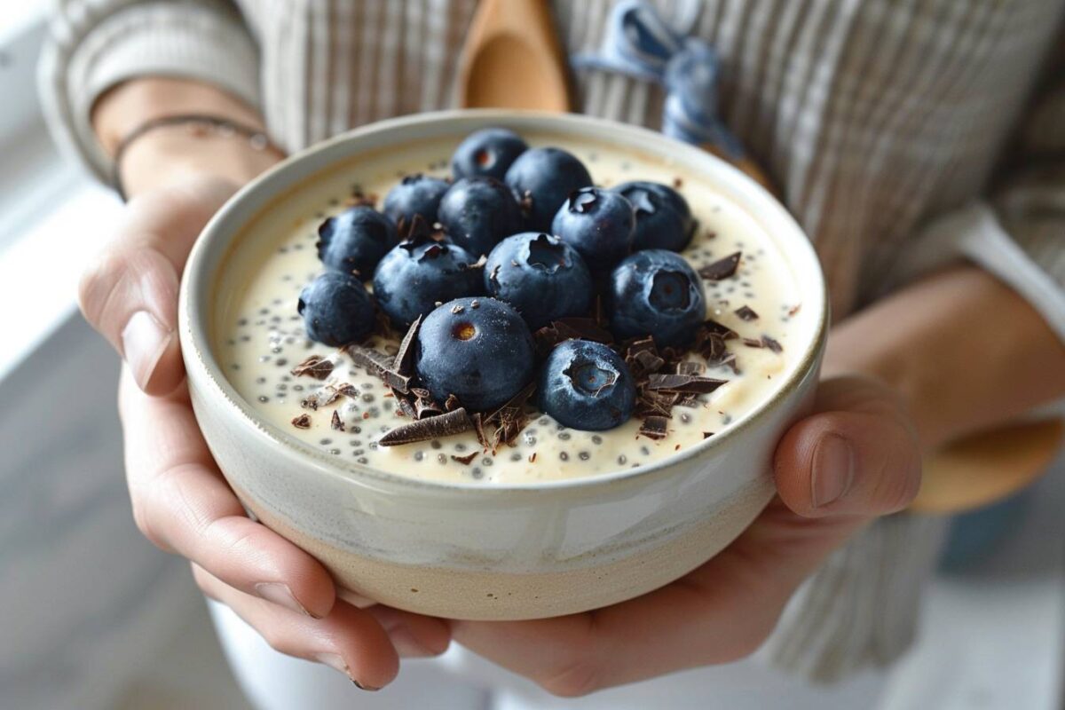 Découvrez comment préparer un chia pudding aux myrtilles et chocolat pour régaler vos papilles