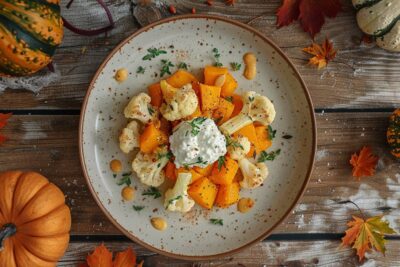 Découvrez comment sublimer votre automne avec cette recette de potimarron et chou-fleurs rôtis agrémentés de skyr