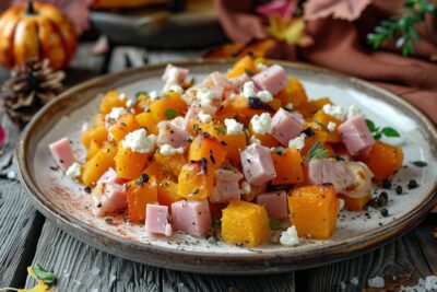 Réchauffez votre week-end avec cette recette de butternut rôti, jambon et chèvre, un vrai délice automnal