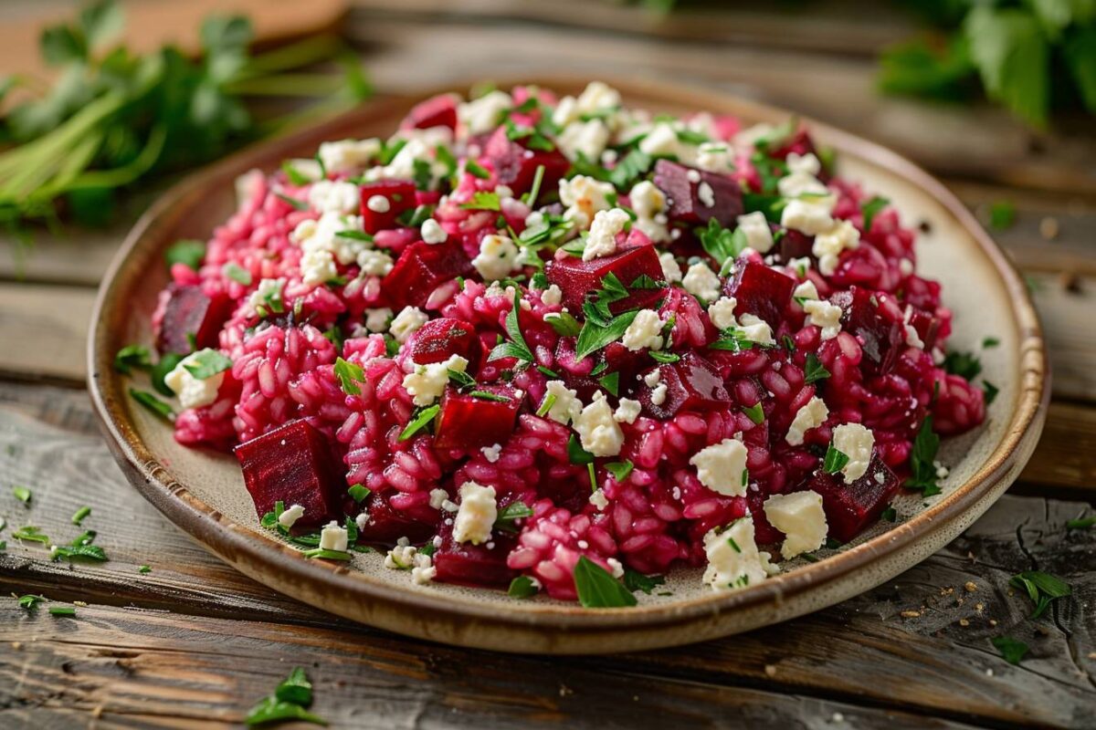 Voici comment élever votre dîner avec cette recette de risotto à la betterave et feta: un délice coloré et crémeux